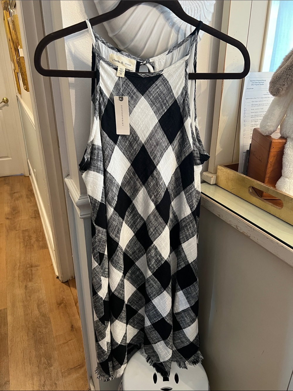 Cloth and Stone for Anthropologie Buffalo Check Halter Swing Dress NWT